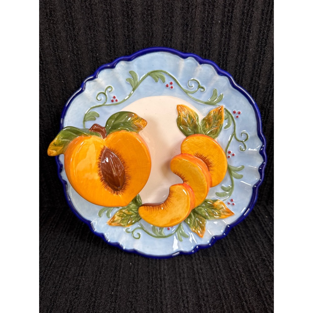 Style Eyes 3D Ceramic Peach‎ Wall Plate Fruit Decor Baum Bros Country Kitchen